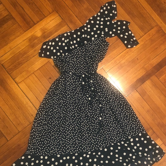 Polka Dot One Shoulder Midi Dress - Picture 2 of 4
